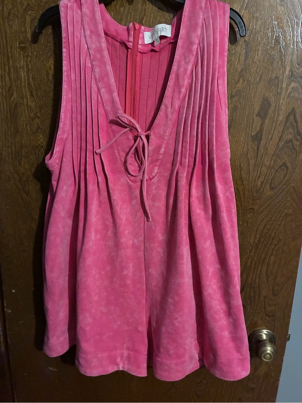 Pink Velvet Pleated Tie-Front romper